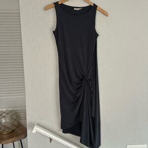Leon Max Limited Edition Gray Asymmetrical Waterfall Dress Designer Sexy Ruched